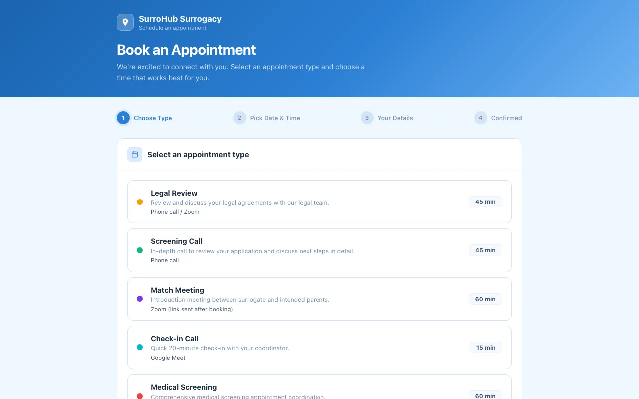 Booking page