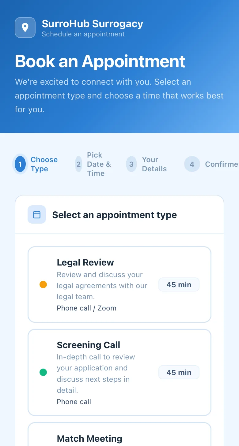 Booking page